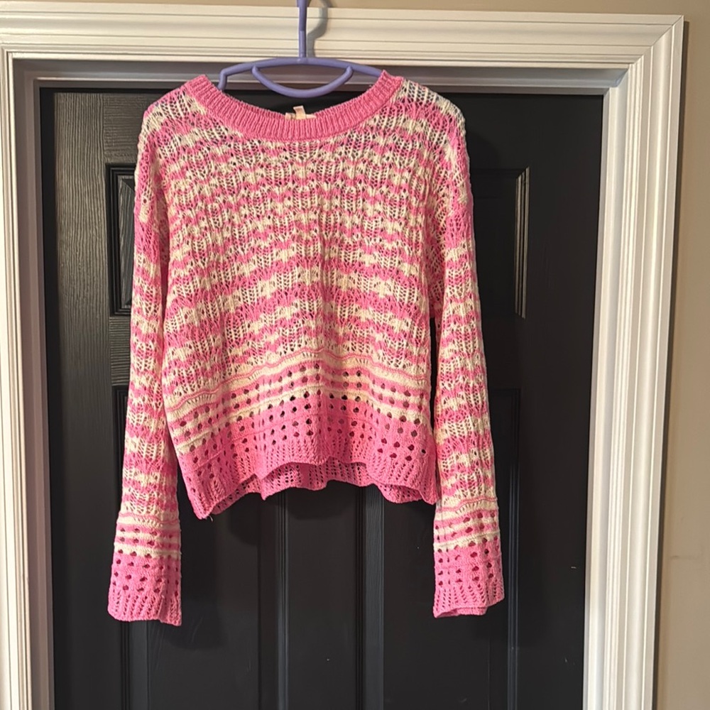 Pink and Cream Women's Sweater